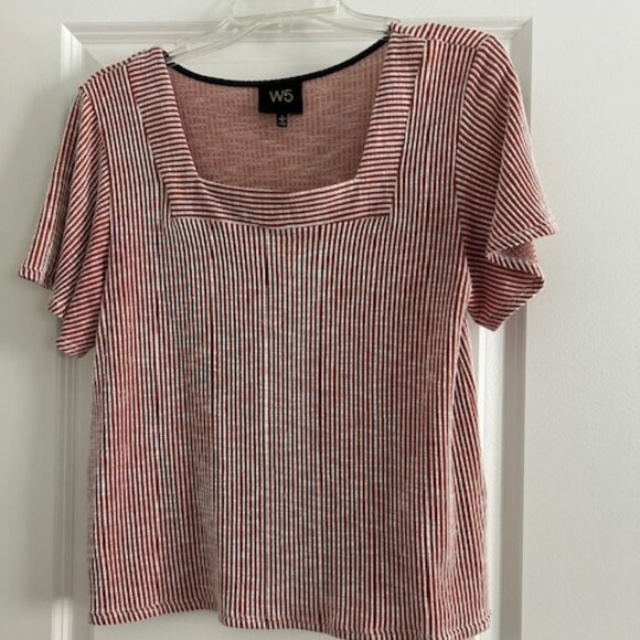 W5 Women’s Striped Flutter Short Sleeve Blouse Top Size Large - Picture 1 of 4